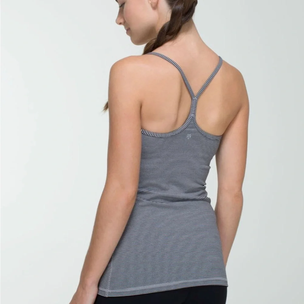 Lululemon Power Y Tank *Luon Tonka Stripe Black Grey Sporty Yoga Lulu Size 8